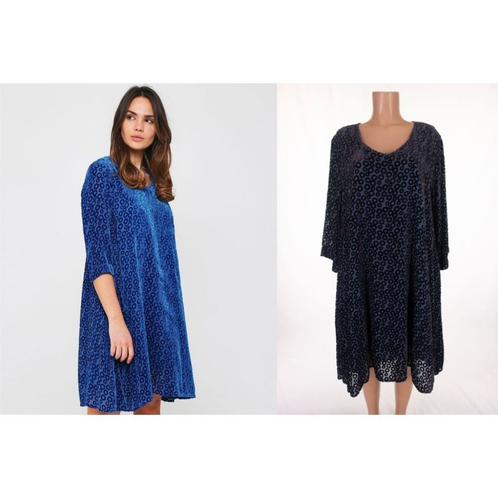 Grizas Blue Velvet Burnout Swing Dress